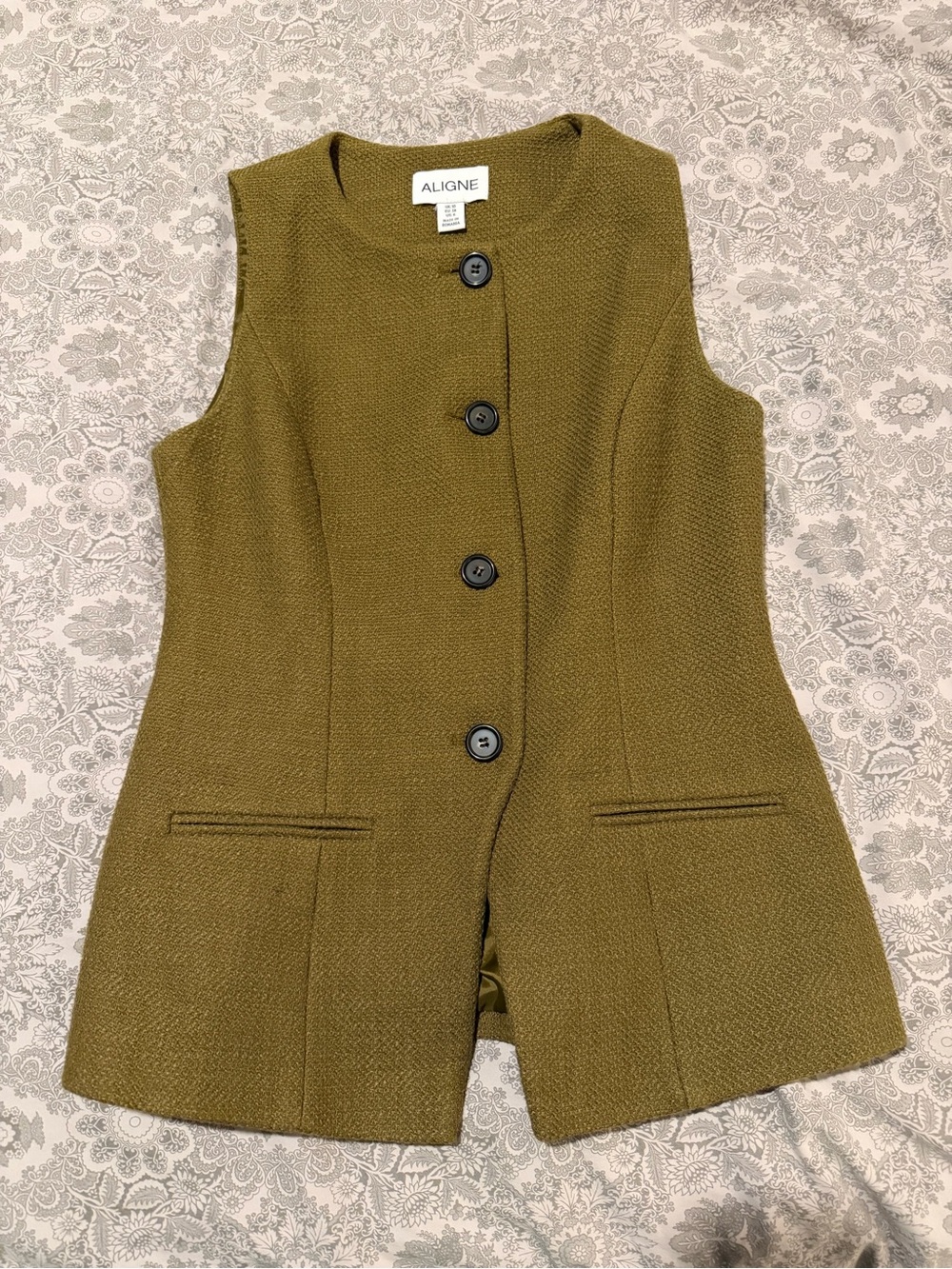 ALIGNE Olive Green Sleeveless Button Vest